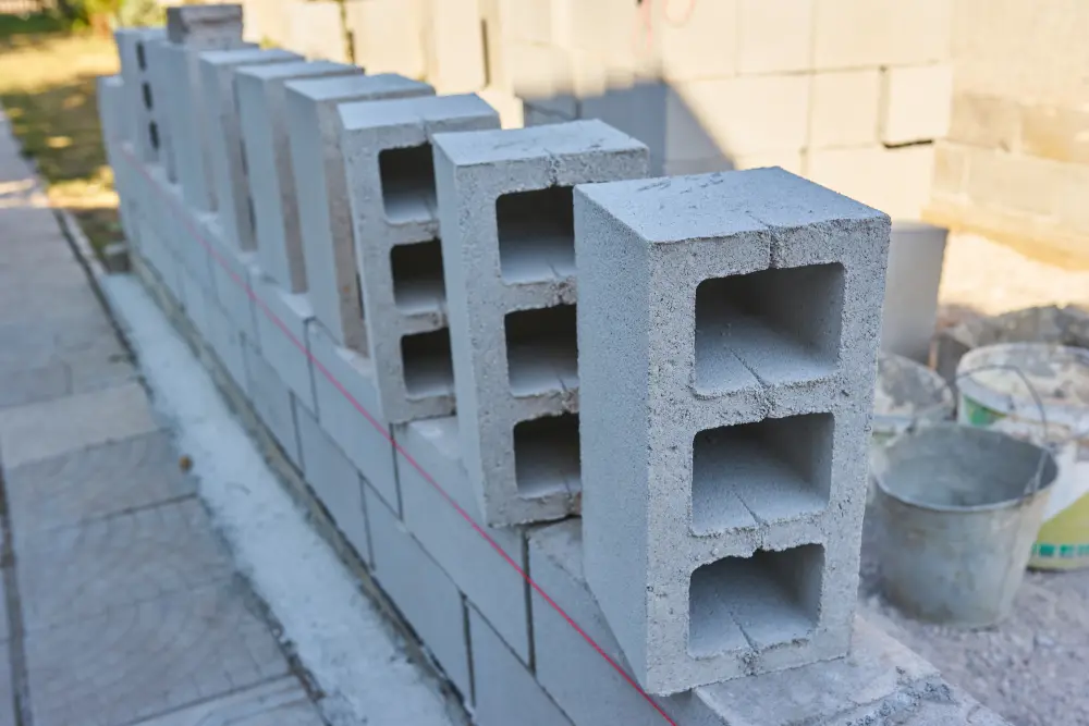 worker builds hollow block for new home