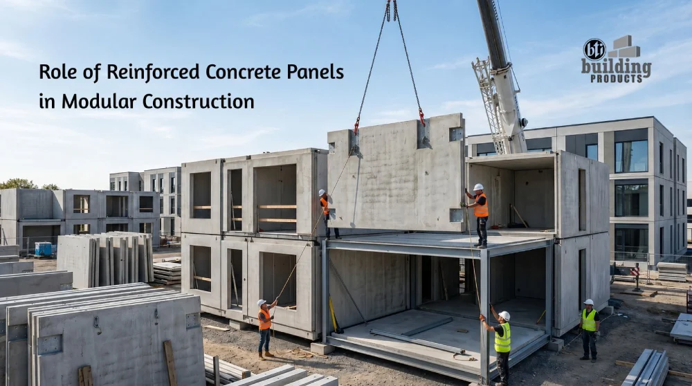 Crane lifting precast concrete panels in Bangladesh for a modern modular construction project, demonstrating fast construction technology.